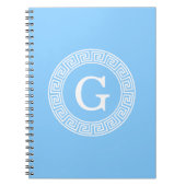 Sky Blue Wht Grieks Sleutel Rnd Lijst Initiaal Mon Notitieboek (Voorkant)