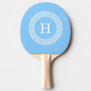 Sky Blue Wht Grieks Sleutel Rnd Lijst Initiaal Mon Tafeltennisbatje