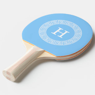 Sky Blue Wht Grieks Sleutel Rnd Lijst Initiaal Mon Tafeltennisbatje