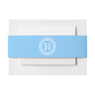 Sky Blue Wht Grieks Sleutel Rnd Lijst Initiaal Mon Uitnodigingen Wikkel