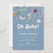 Sky Blue Wildflower Oh Baby Baby shower Kaart (Voorkant)