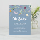 Sky Blue Wildflower Oh Baby Baby shower Kaart (Staand voorkant)