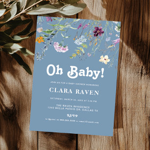 Sky Blue Wildflower Oh Baby Baby shower Kaart