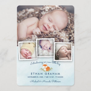 Sky Blue Woodland Fox Baby Boy Geboorteaankondigin Aankondiging