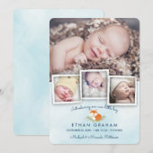Sky Blue Woodland Fox Baby Boy Geboorteaankondigin Aankondiging (Voorkant / Achterkant)