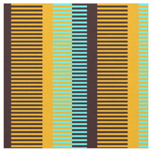 Sky Blue Yellow Brown Stripes Stof (Close Up)