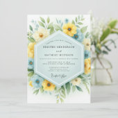 Sky Blue & Yellow Meadow Wedding Kaart (Staand voorkant)