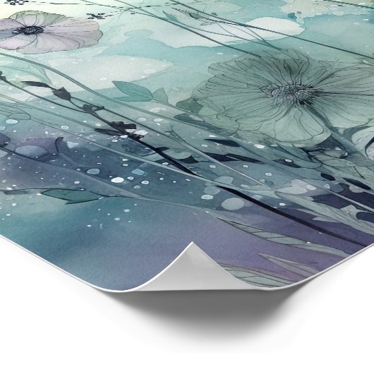 Sky Blues Wild Field Bloemen Kunst Poster (Hoek)