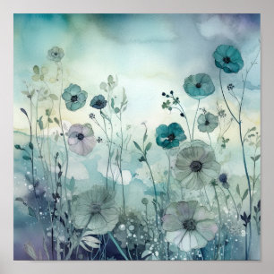 Sky Blues Wild Field Bloemen Kunst Poster