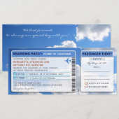 Sky Boarding Pass Weddingticket-uitnodiging met RS Kaart (Voorkant / Achterkant)
