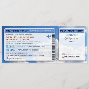 Sky Boarding Pass Weddingticket-uitnodiging met RS Kaart