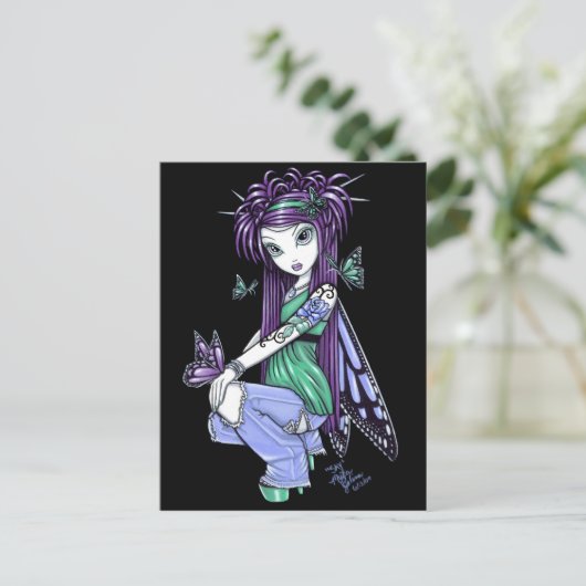 "Sky" Butterfly Roos Fairy Briefkaart (Staand voorkant)