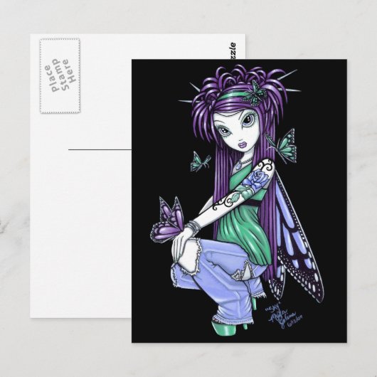 "Sky" Butterfly Roos Fairy Briefkaart (Voorkant / Achterkant)