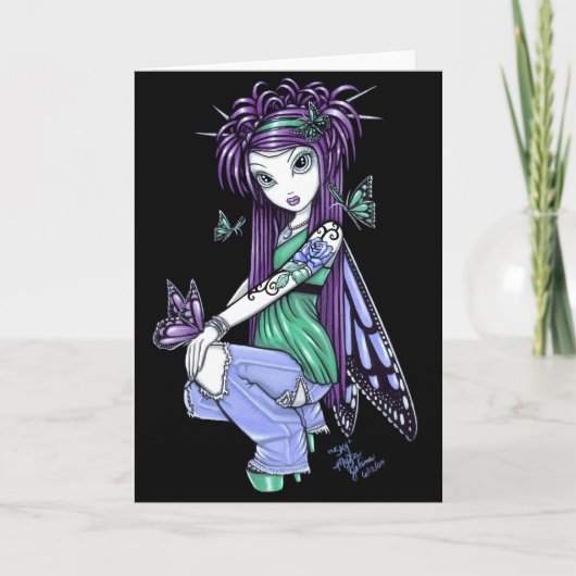 "Sky" Butterfly Roos Tattoo Fairy Kaart (Voorkant)