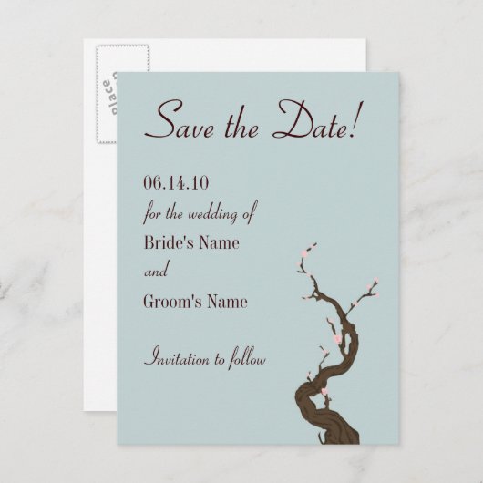 Sky Cherry Blossom Bewaar de datum Aankondigingskaart (Voorkant / Achterkant)