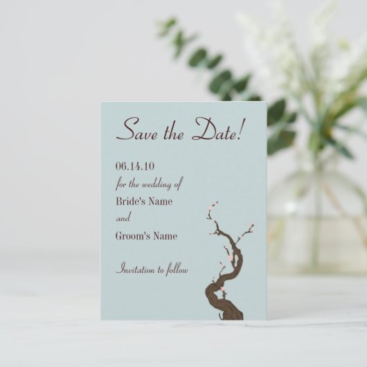 Sky Cherry Blossom Bewaar de datum Aankondigingskaart (Staand voorkant)