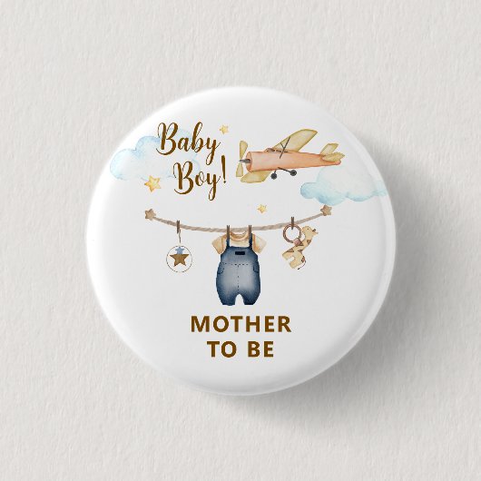 Sky Clothesline Airplane Mother To Be Baby Shower Ronde Button 3,2 Cm (Voorkant)