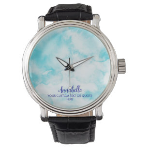 Sky Cloud Waterverf Blue White Horloge