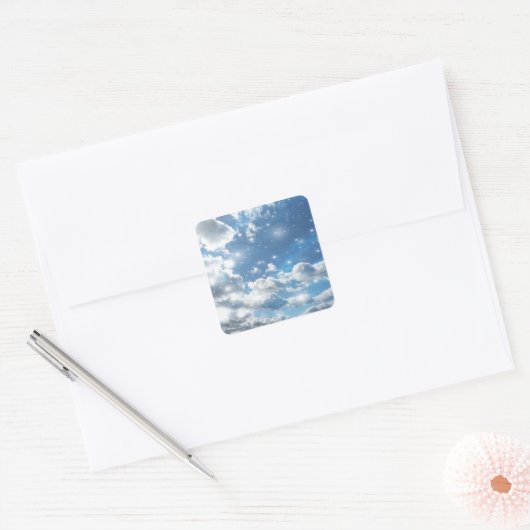 Sky Clouds Sparkles Vierkante Sticker (Envelop)