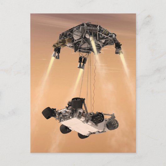 Sky Crane manoeuvre tijdens Curiosity's Mars afdal Briefkaart (Voorkant)