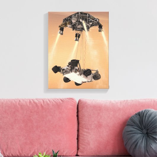 Sky Crane manoeuvre tijdens Curiosity's Mars afdal Canvas Afdruk (Insitu (Woonkamer))