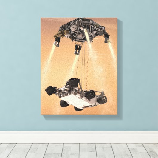 Sky Crane manoeuvre tijdens Curiosity's Mars afdal Canvas Afdruk (Insitu (Houten vloer))