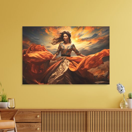 Sky Dancer Portret van een vrouw Zijde Jurk Canvas Afdruk (Insitu (Woonkamer))