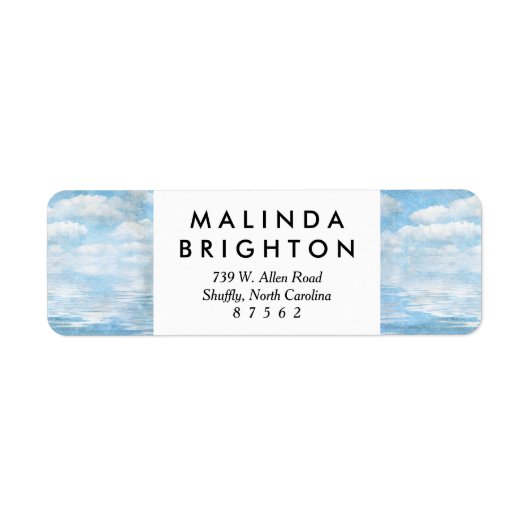 Sky en Ocean Blue White Clouds Waterverf geschilde Etiket (Voorkant)