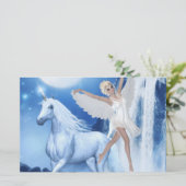 Sky Faerie Asparas en Unicorn Briefpapier (Staand voorkant)