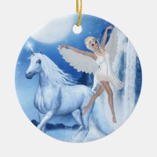 Sky Faerie Asparas en Unicorn Keramisch Ornament