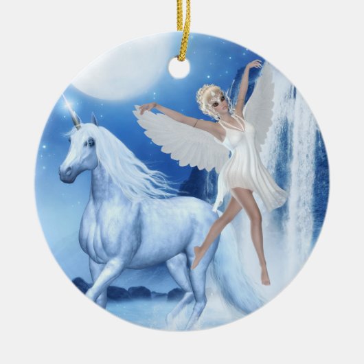 Sky Faerie Asparas en Unicorn Keramisch Ornament (Voorkant)