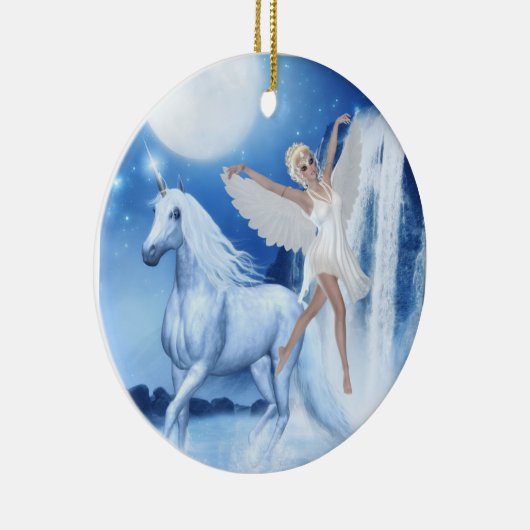 Sky Faerie Asparas en Unicorn Keramisch Ornament (Rechts)