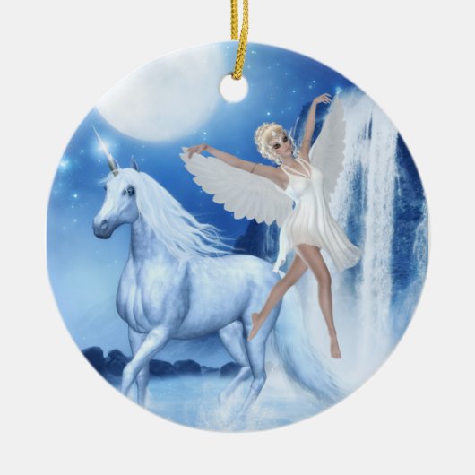 Sky Faerie Asparas en Unicorn Keramisch Ornament (Voorkant)