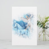 Sky Faerie Asparas en Unicorn Vignette Briefpapier (Staand voorkant)