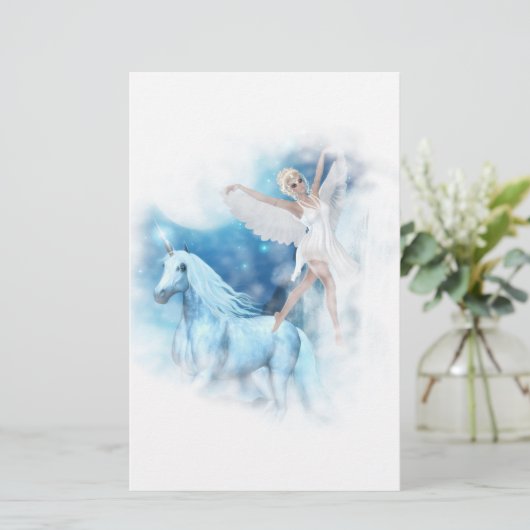 Sky Faerie Asparas en Unicorn Vignette Briefpapier (Staand voorkant)