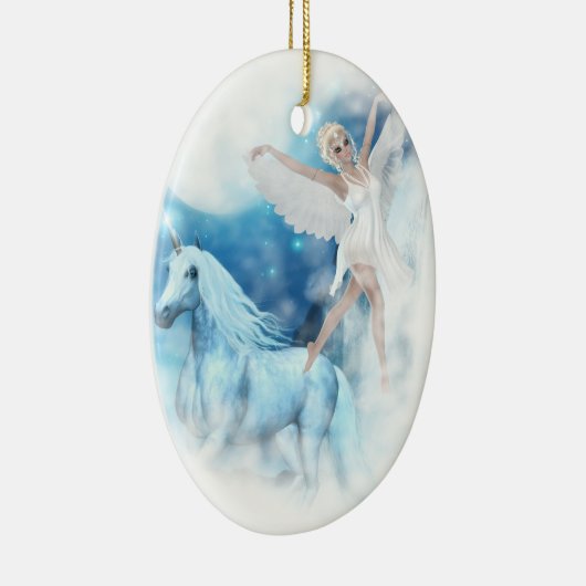 Sky Faerie Asparas en Unicorn Vignette Keramisch Ornament (Rechts)