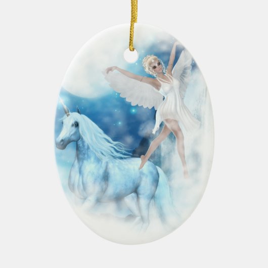 Sky Faerie Asparas en Unicorn Vignette Keramisch Ornament (Voorkant)