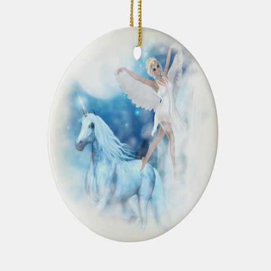 Sky Faerie Asparas en Unicorn Vignette Keramisch Ornament (Rechts)