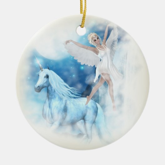 Sky Faerie Asparas en Unicorn Vignette Keramisch Ornament (Voorkant)