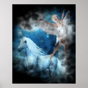 Sky Faerie Asparas en Unicorn Vignette Poster