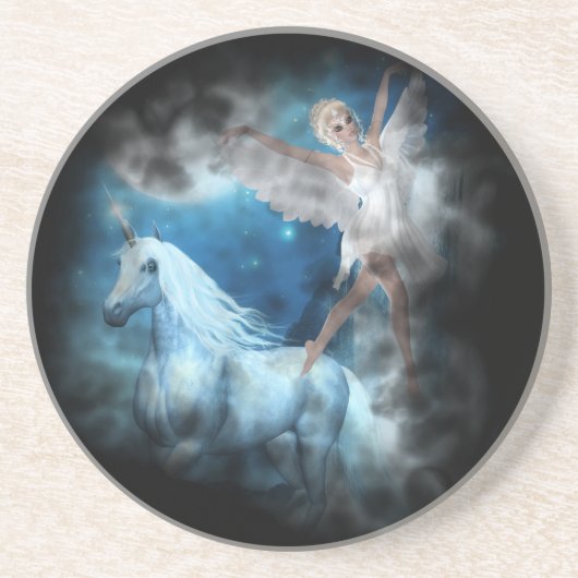 Sky Faerie Asparas en Unicorn Vignette Zandsteen Onderzetter (Voorkant)