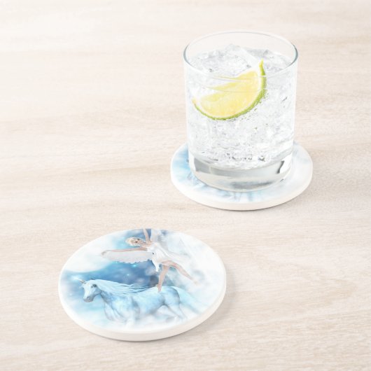 Sky Faerie Asparas en Unicorn Vignette Zandsteen Onderzetter (Zijkant)