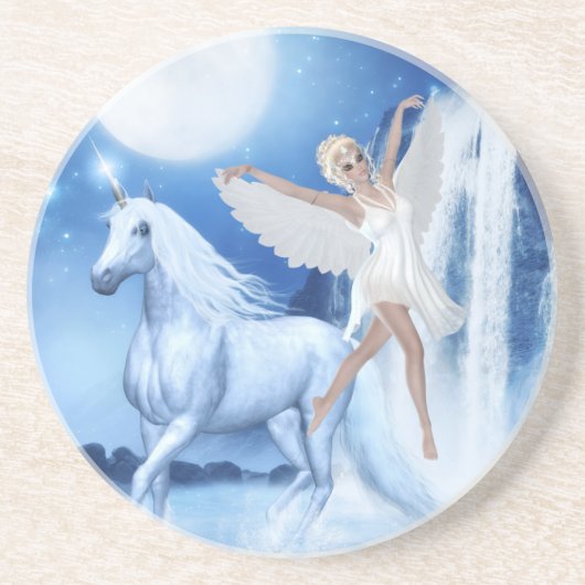 Sky Faerie Asparas en Unicorn Zandsteen Onderzetter (Voorkant)