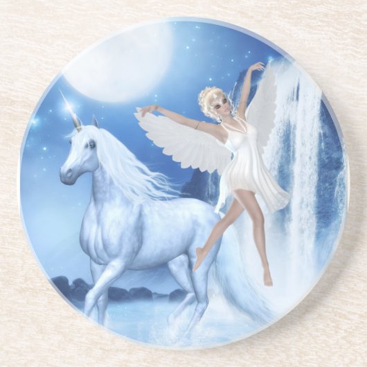 Sky Faerie Asparas en Unicorn Zandsteen Onderzetter (Voorkant)