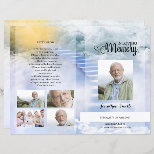 sky Funeral Program sjabloon (Voorkant / Achterkant)