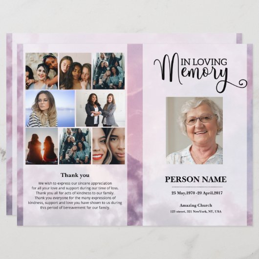 Sky Funeral Program template (Voorkant / Achterkant)