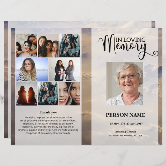 Sky Funeral Program template (Voorkant / Achterkant)