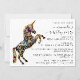 Sky Gold Glitter Unicorn Horse White Birthday Kaart
