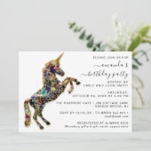 Sky Gold Glitter Unicorn Horse White Birthday Kaart (Staand voorkant)