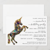 Sky Gold Glitter Unicorn Horse White Birthday Kaart (Voorkant / Achterkant)